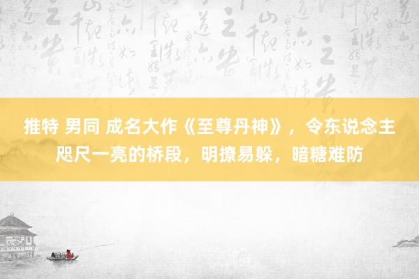 推特 男同 成名大作《至尊丹神》，令东说念主咫尺一亮的桥段，明撩易躲，暗糖难防