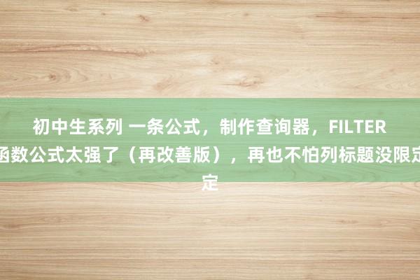初中生系列 一条公式，制作查询器，FILTER函数公式太强了（再改善版），再也不怕列标题没限定