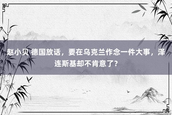 赵小贝 德国放话，要在乌克兰作念一件大事，泽连斯基却不肯意了？