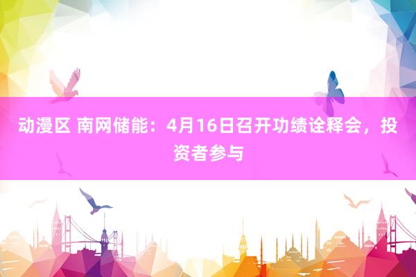 动漫区 南网储能：4月16日召开功绩诠释会，投资者参与